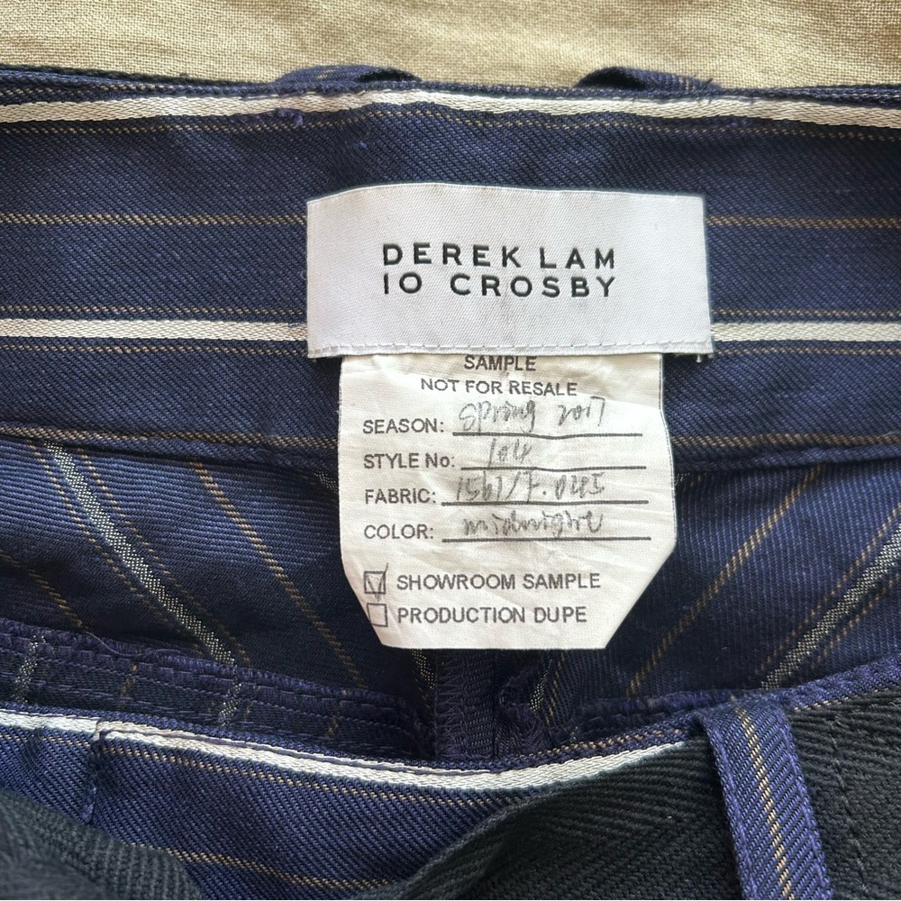 Derek Lam 10 Crosby Blue Striped Trousers with Waist Tie and Cuffed Ankle - Picture 8 of 8